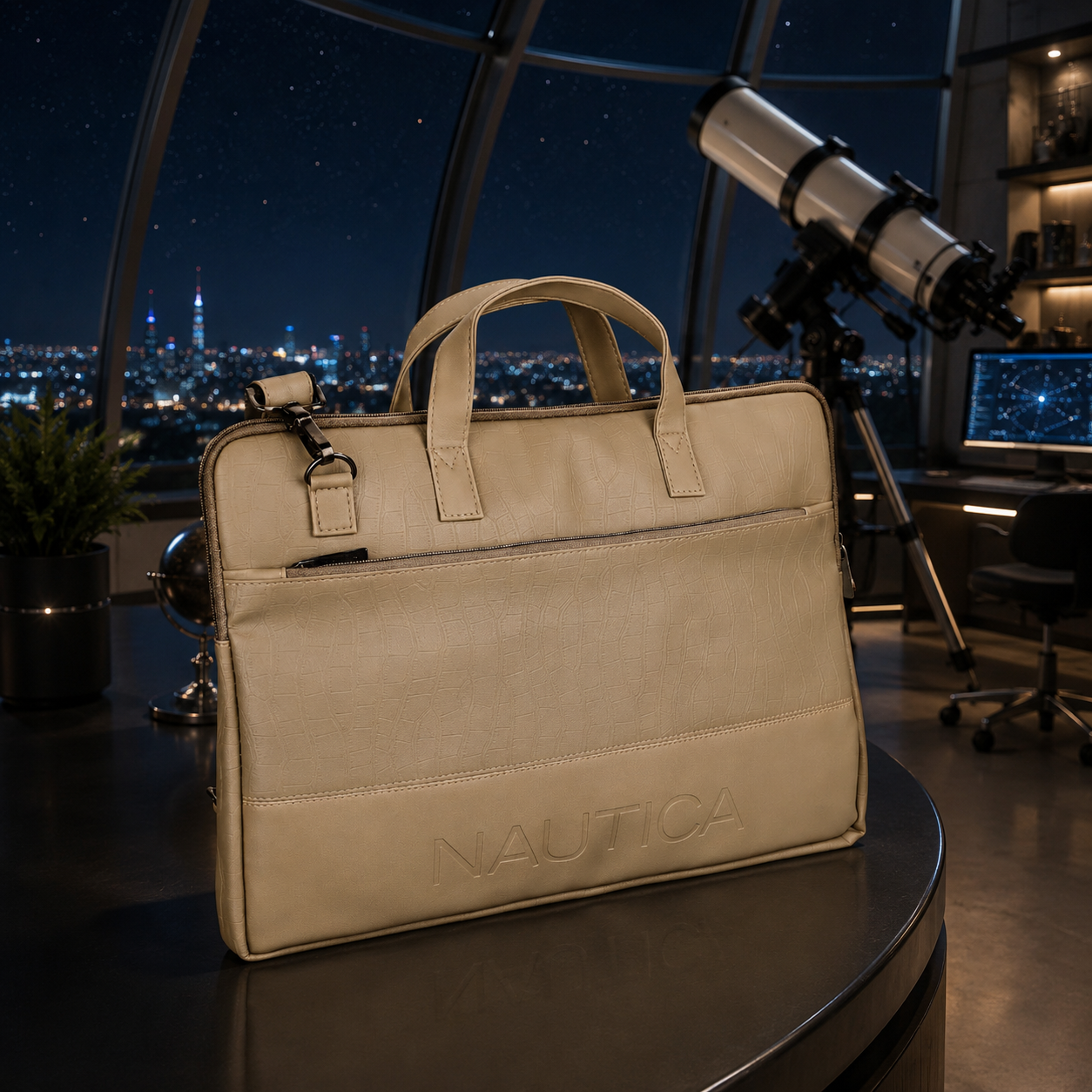 FEATURES : NEW ENGLISH COLOR CROCO TEXTURED DESIGN COMPACT SIZE / WITH STRAP INSIDE POKET ZIP 16.5*11.5*2 INCH SIZE NAUTICA 11 - IVORY image 3