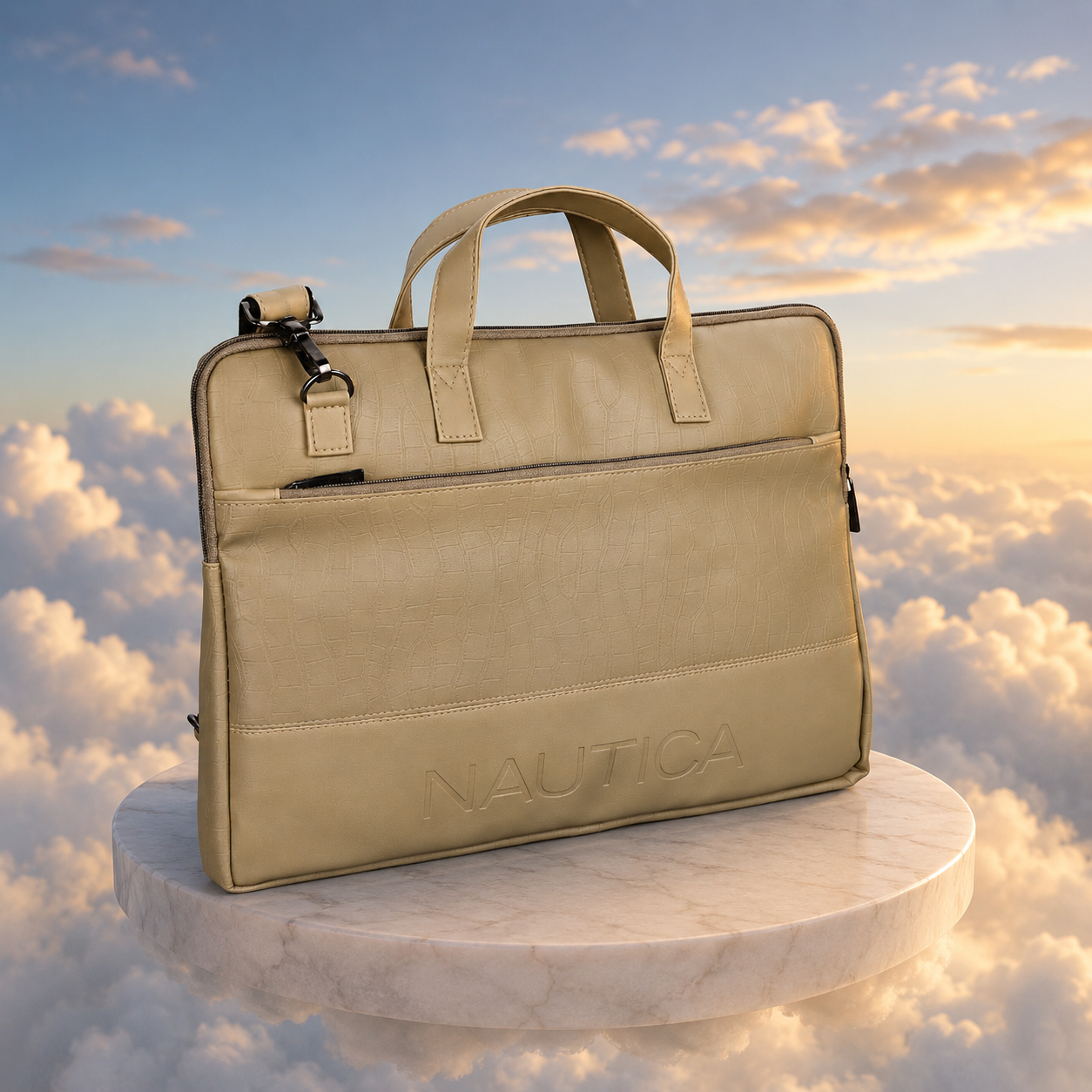 FEATURES : NEW ENGLISH COLOR CROCO TEXTURED DESIGN COMPACT SIZE / WITH STRAP INSIDE POKET ZIP 16.5*11.5*2 INCH SIZE NAUTICA 11 - IVORY image 5