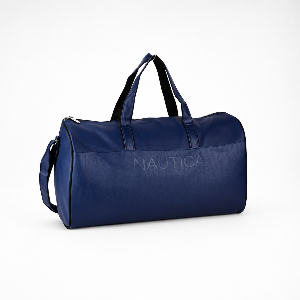 FEATURES : NEW ENGLISH COLORE CROCO TEXTURED DESIGN COMPACT SIZE / WITH STRAP 19.3*11*8.7 INCH SIZE CROCO DUFFLE - NAVY BLUE image 5