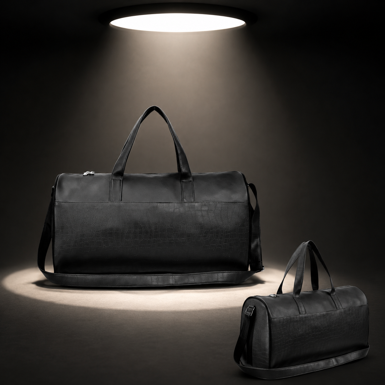 FEATURES : NEW ENGLISH COLORE CROCO TEXTURED DESIGN COMPACT SIZE / WITH STRAP 19.3*11*8.7 INCH SIZE CROCO DUFFLE - BLACK image 5
