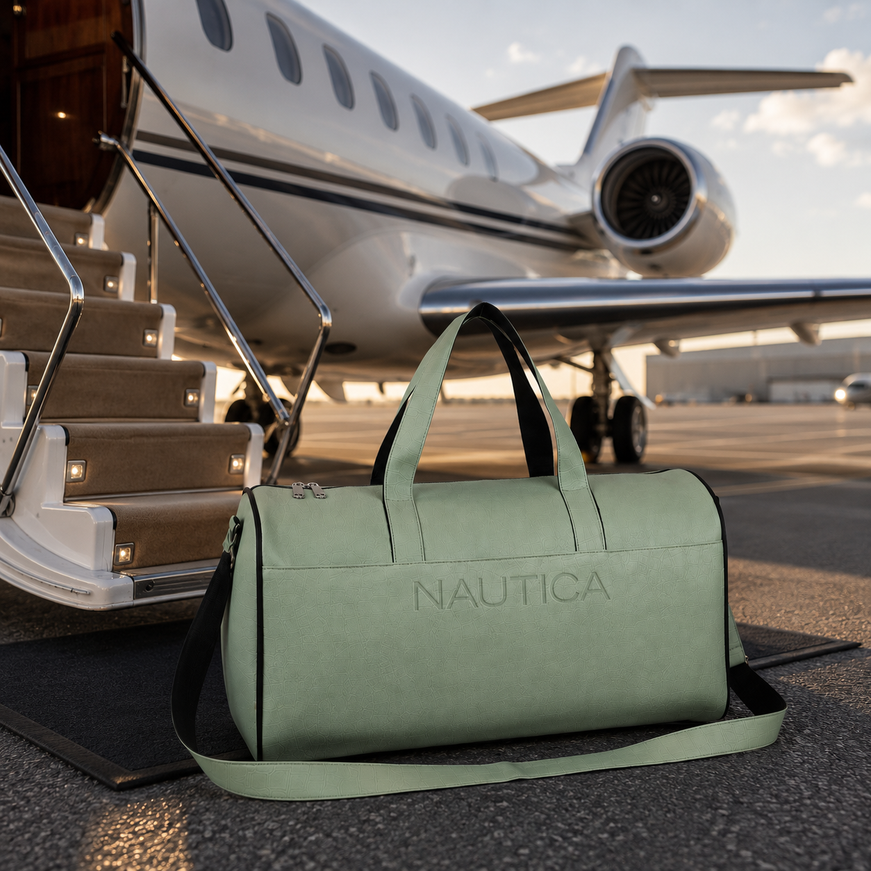 FEATURES : NEW ENGLISH COLORE CROCO TEXTURED DESIGN COMPACT SIZE / WITH STRAP 19.3*11*8.7 INCH SIZE CROCO DUFFLE - LIGHT GREEN image 3