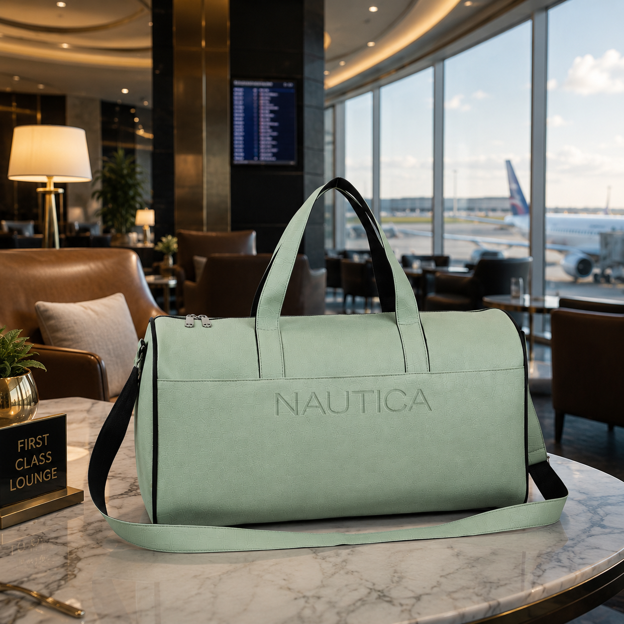 FEATURES : NEW ENGLISH COLORE CROCO TEXTURED DESIGN COMPACT SIZE / WITH STRAP 19.3*11*8.7 INCH SIZE CROCO DUFFLE - LIGHT GREEN image 4
