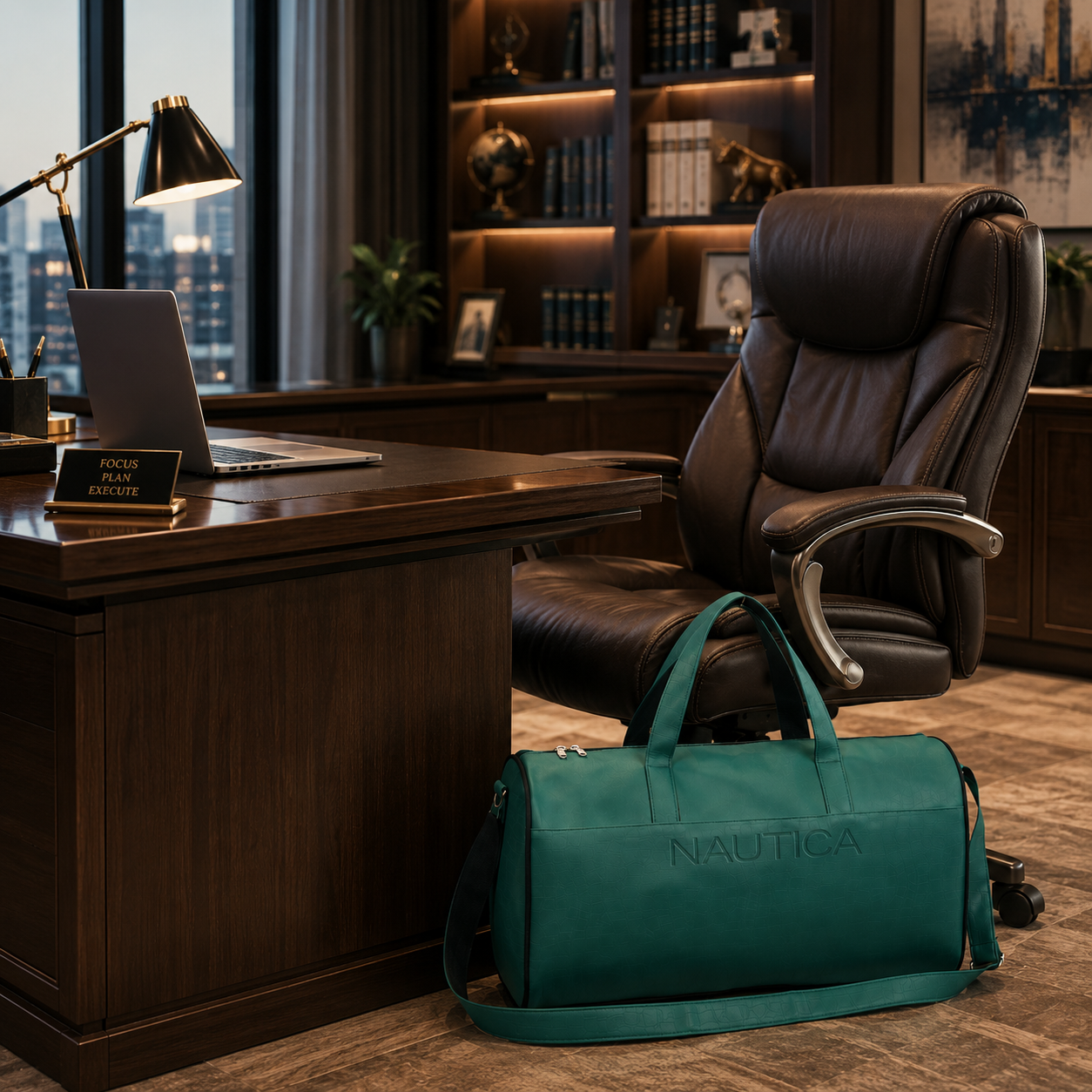 FEATURES : NEW ENGLISH COLORE CROCO TEXTURED DESIGN COMPACT SIZE / WITH STRAP 19.3*11*8.7 INCH SIZE CROCO DUFFLE - DARK GREEN image 3