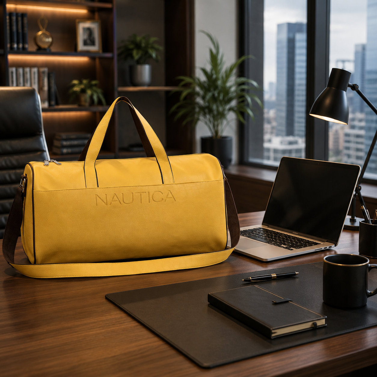 FEATURES :  NEW ENGLISH COLORE CROCO TEXTURED DESIGN COMPACT SIZE / WITH STRAP 19.3*11*8.7 INCH SIZE CROCO DUFFLE - YELLOW