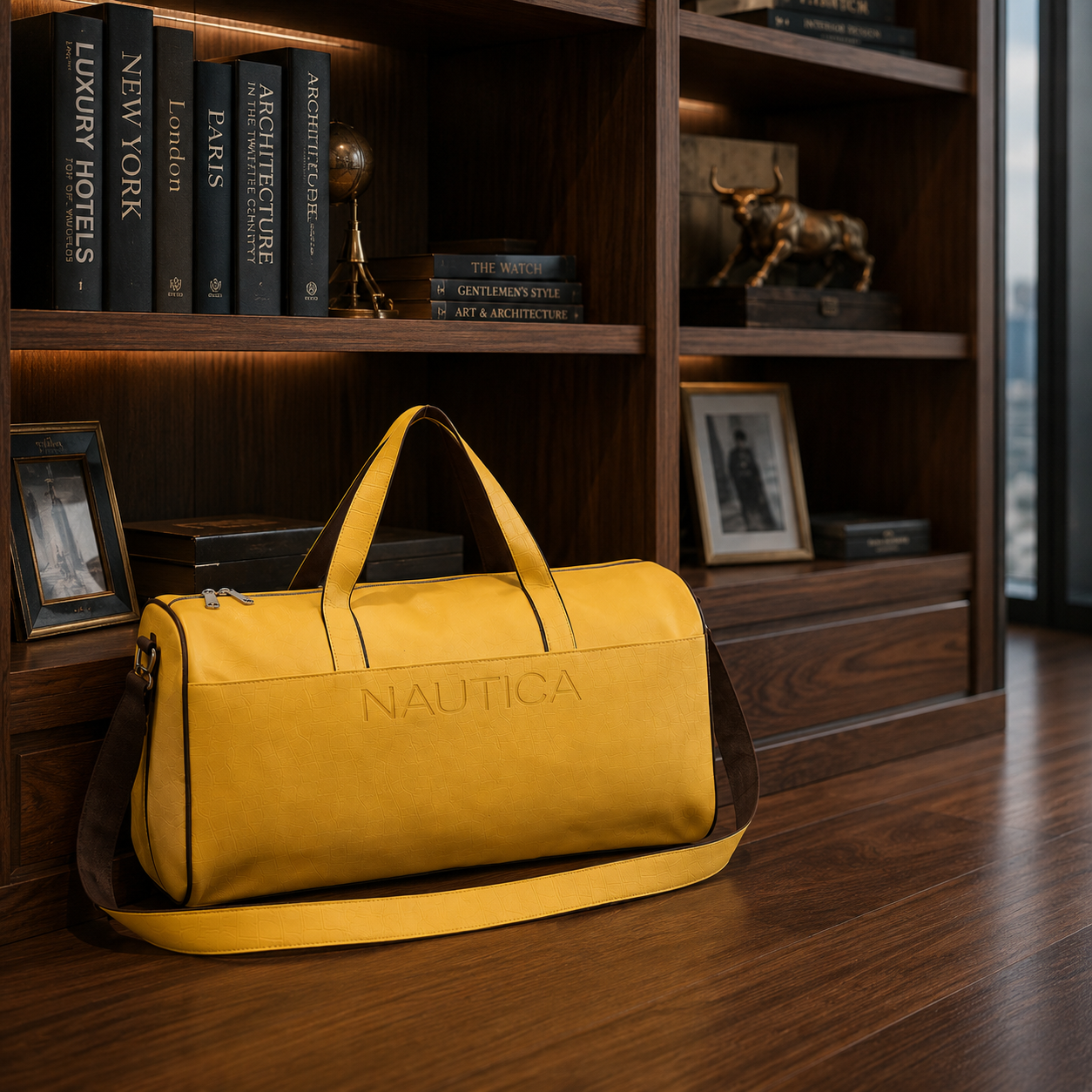 FEATURES :  NEW ENGLISH COLORE CROCO TEXTURED DESIGN COMPACT SIZE / WITH STRAP 19.3*11*8.7 INCH SIZE CROCO DUFFLE - YELLOW image 2
