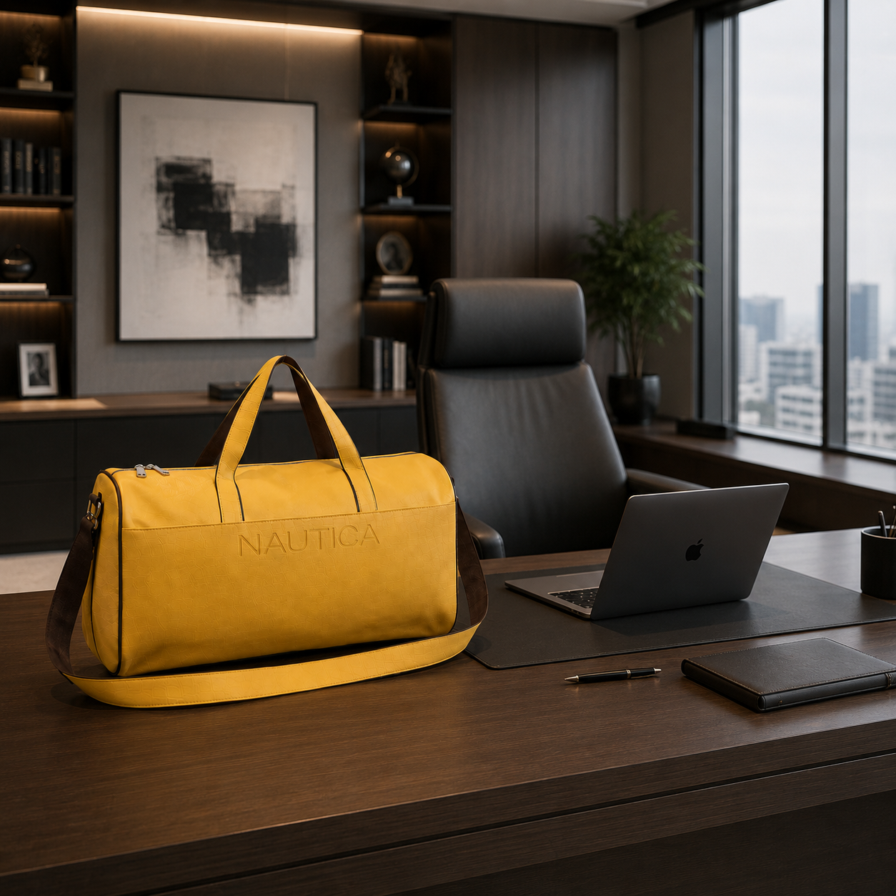 FEATURES :  NEW ENGLISH COLORE CROCO TEXTURED DESIGN COMPACT SIZE / WITH STRAP 19.3*11*8.7 INCH SIZE CROCO DUFFLE - YELLOW image 4