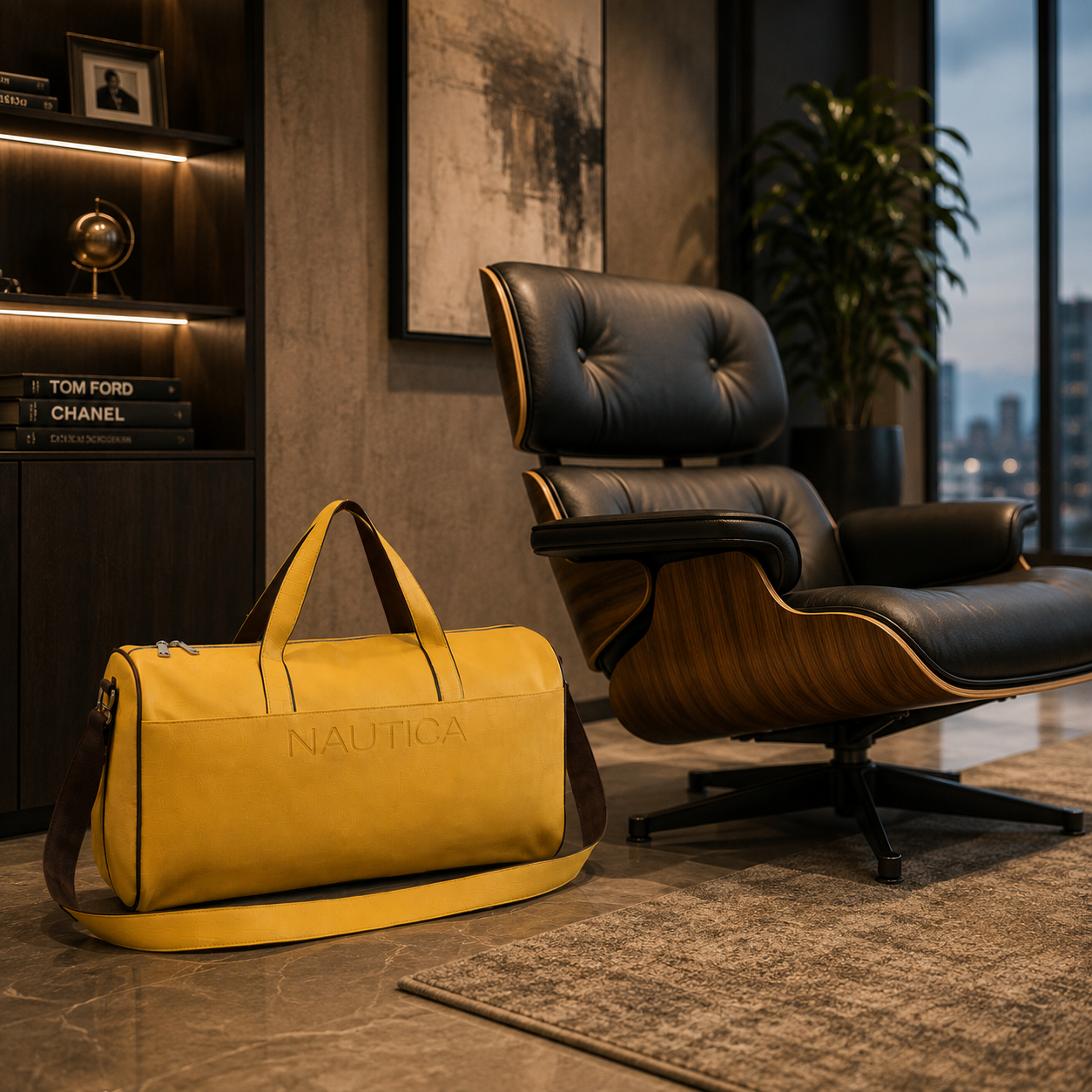 FEATURES :  NEW ENGLISH COLORE CROCO TEXTURED DESIGN COMPACT SIZE / WITH STRAP 19.3*11*8.7 INCH SIZE CROCO DUFFLE - YELLOW image 5