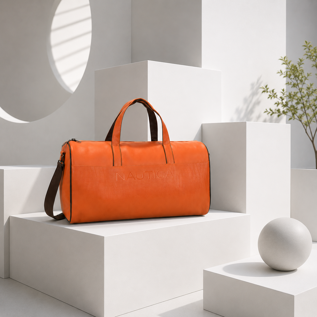 FEATURES : NEW ENGLISH COLORE CROCO TEXTURED DESIGN COMPACT SIZE / WITH STRAP 19.3*11*8.7 INCH SIZE CROCO DUFFLE - TAN image 5
