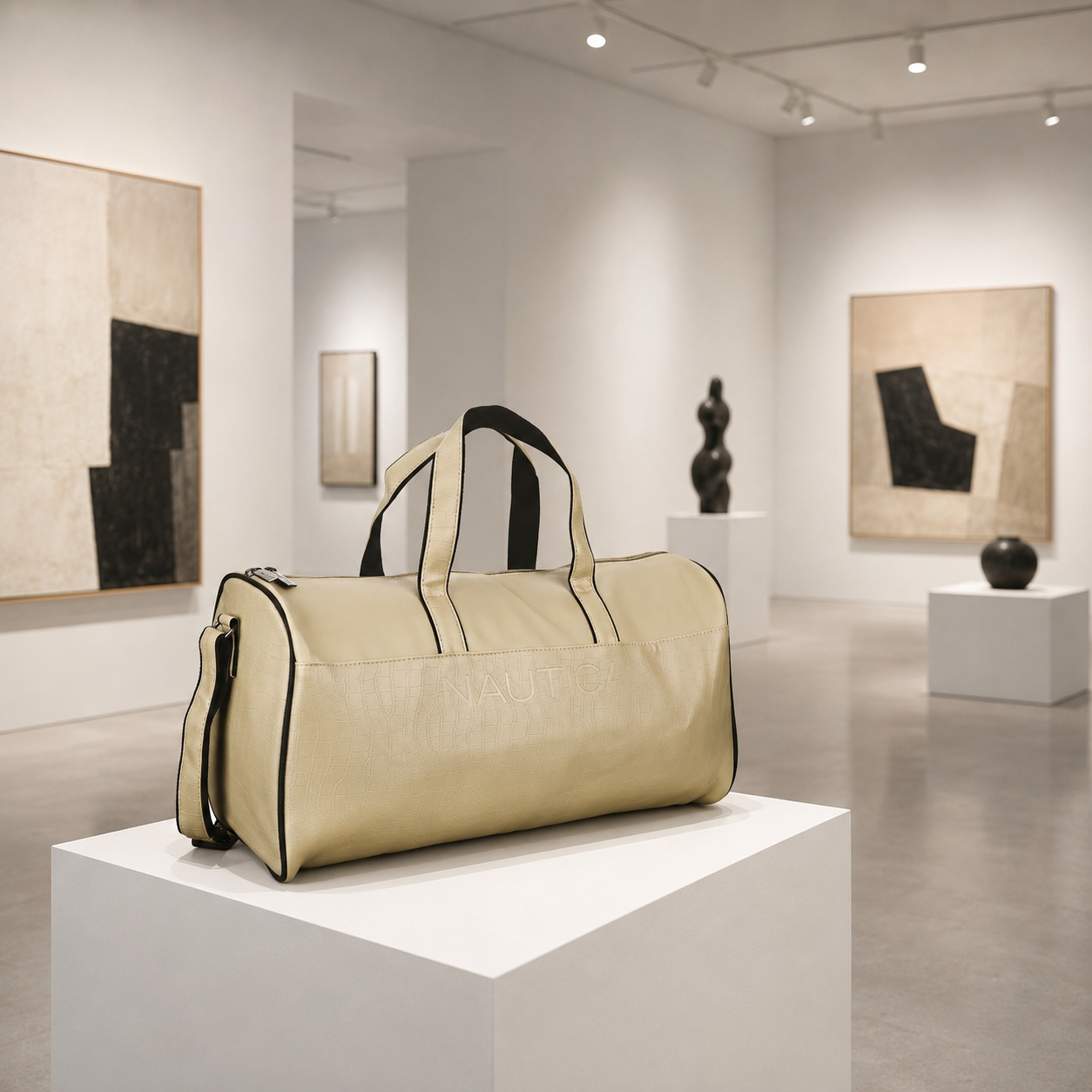 FEATURES : NEW ENGLISH COLORE CROCO TEXTURED DESIGN COMPACT SIZE / WITH STRAP 19.3*11*8.7 INCH SIZE CROCO DUFFLE - IVORY image 3