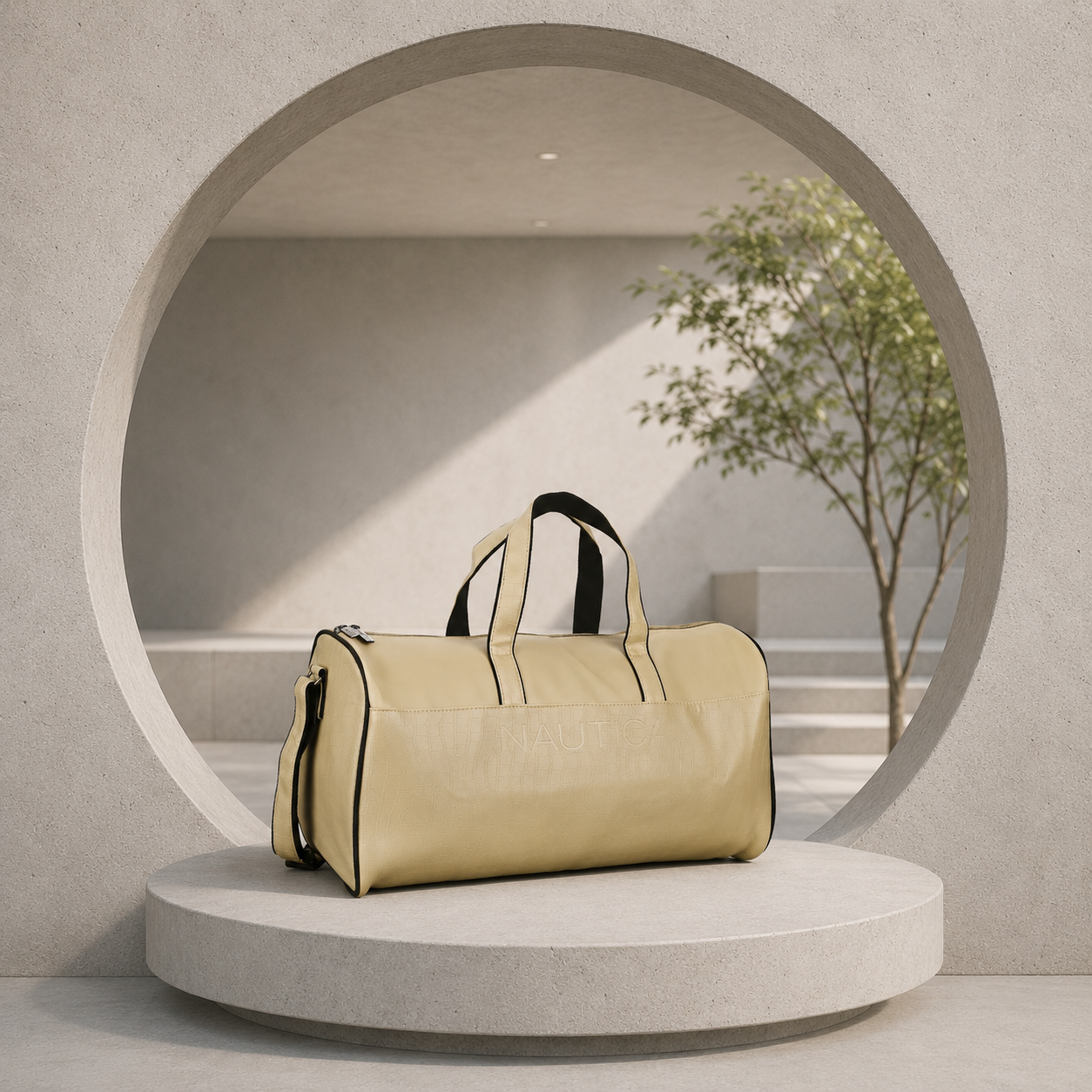 FEATURES : NEW ENGLISH COLORE CROCO TEXTURED DESIGN COMPACT SIZE / WITH STRAP 19.3*11*8.7 INCH SIZE CROCO DUFFLE - IVORY image 5