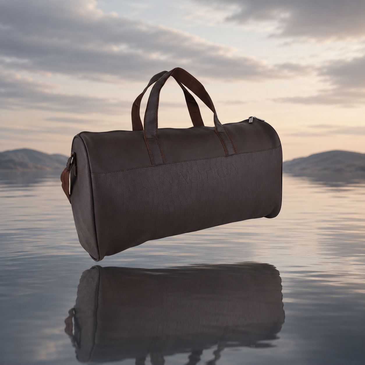 FEATURES :  NEW ENGLISH COLORE CROCO TEXTURED DESIGN COMPACT SIZE / WITH STRAP 19.3*11*8.7 INCH SIZE CROCO DUFFLE - DARK BROWN