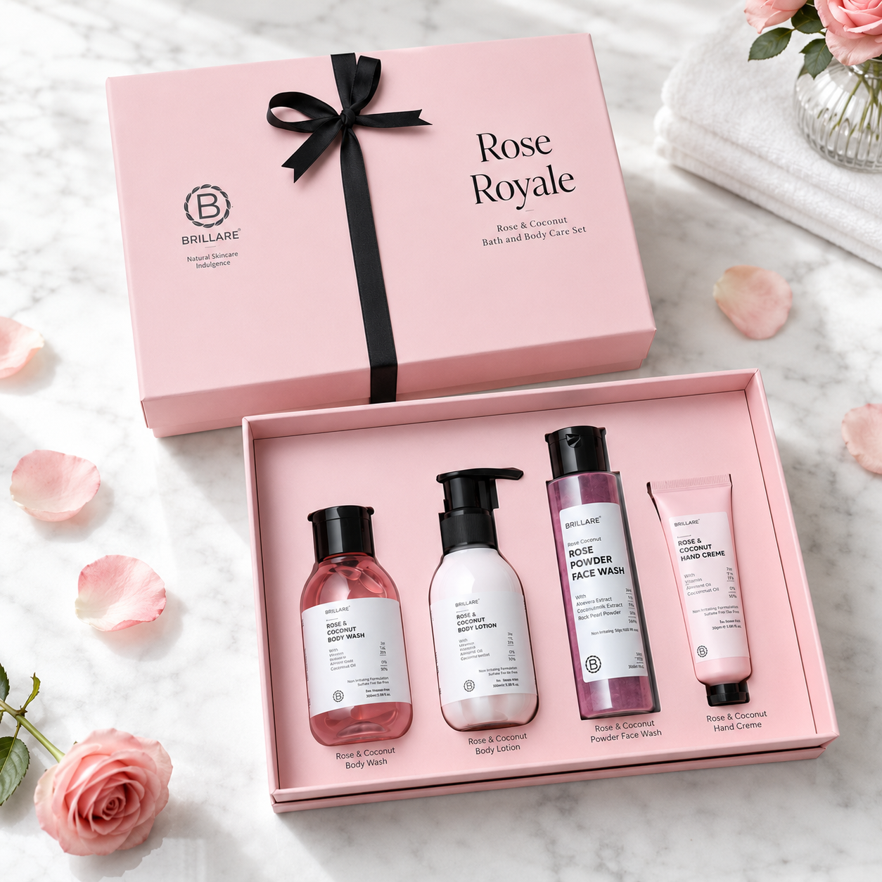 ROSE ROYALE GIFT SET CONTENTS : BODY WASH 100ML / POWDER FASE WASH 30g BODY LOTION 100G / HAND CRÈME 30G image 2