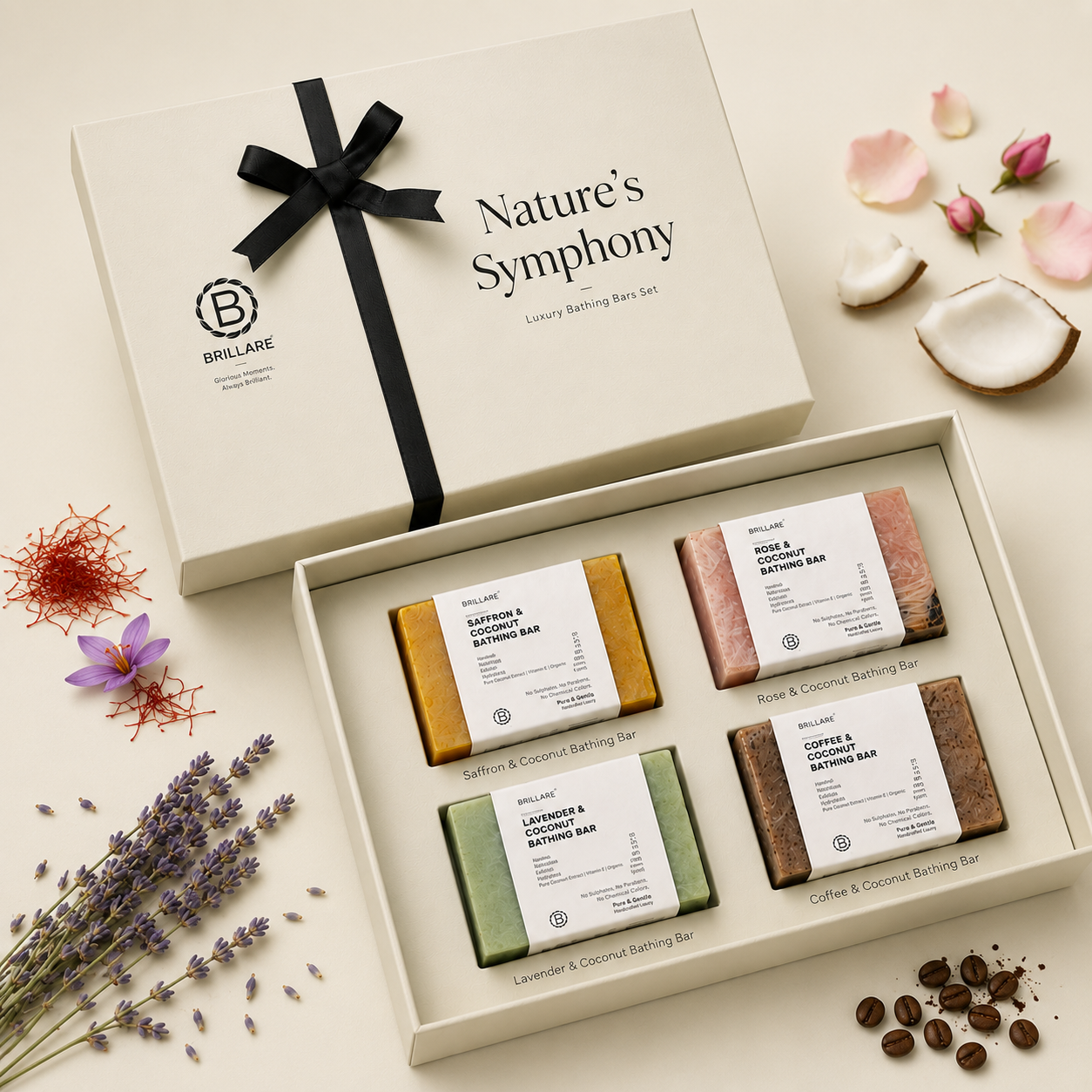 NATURE`S SYMPHONY GIFT SET CONTENTS : SAFFRON & COCONUT BATHING BAR / ROSE & COCOUNT BATHING BAR / LAVENDER & COCOUNT BATHING BAR / COFFEE & COCOUNT BATHING BAR image 4