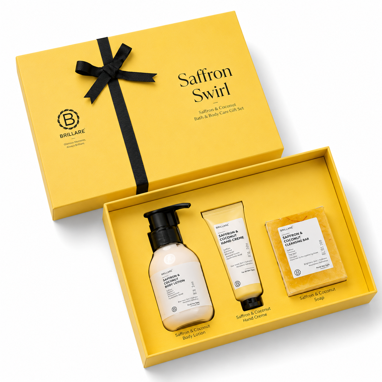 SAFFRON SWIRIL PACK OF 03 CONTENTS : 1* BODY  LOTION 100ML  / 1* SOAP 100G  / 1* HAND CRÈME 30G