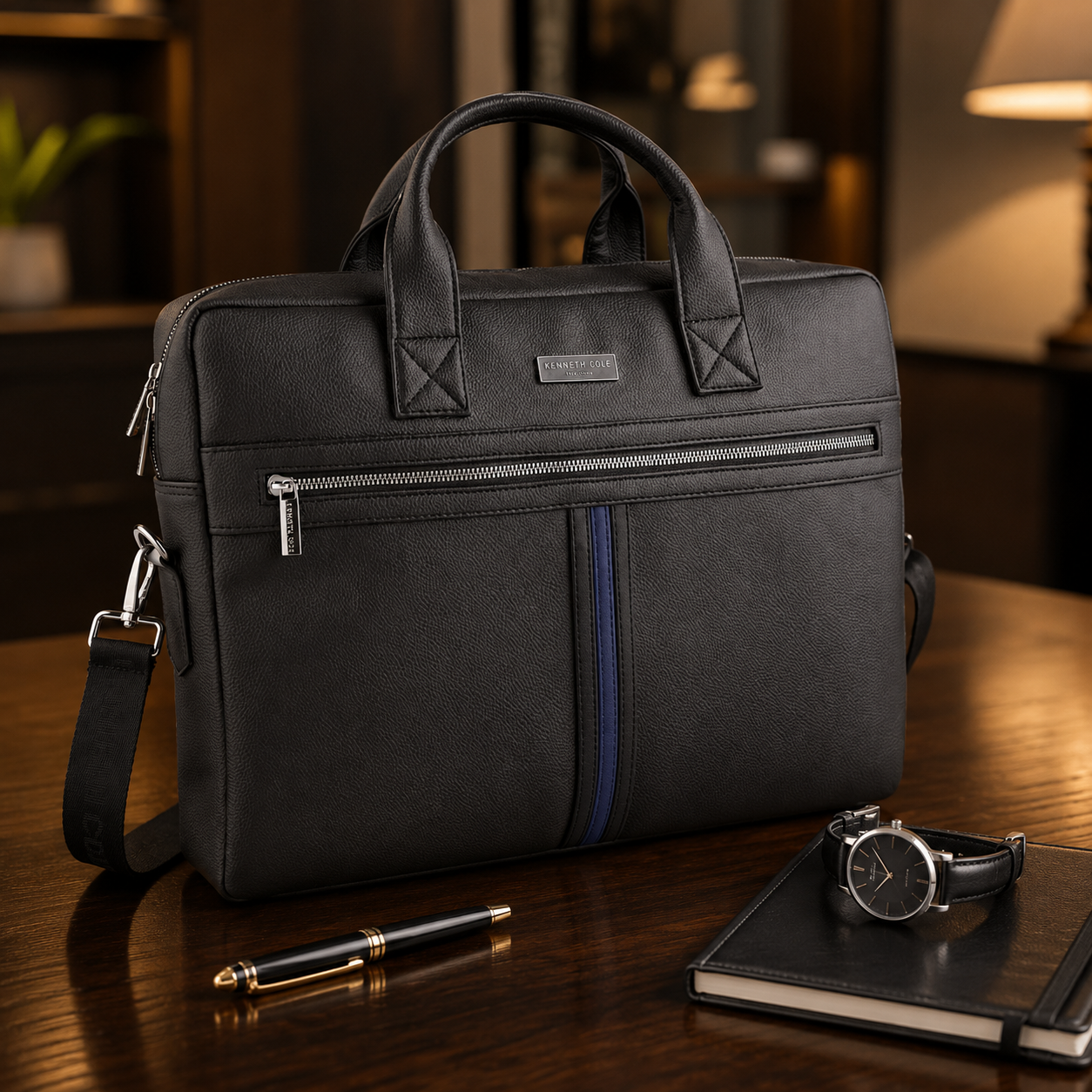 KC 09 KENNETH COLE / STRIPE LAPTOP BAG BLACK 