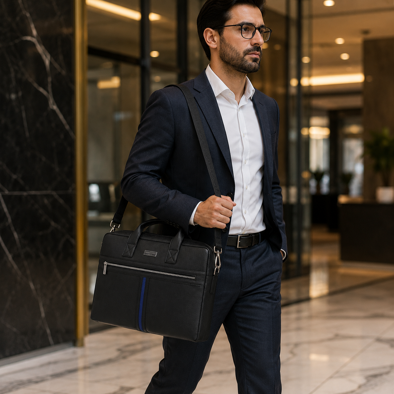 KC 09 KENNETH COLE / STRIPE LAPTOP BAG BLACK  image 4
