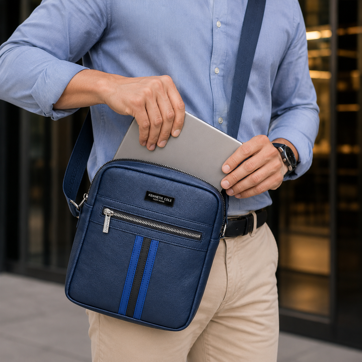 KC 31 KENNETH COLE / STRIPES SLING BAG BLUE image 3