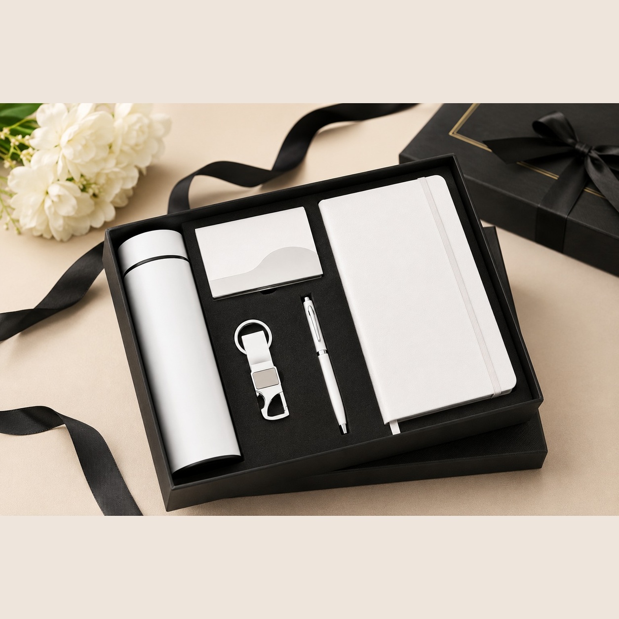 BOTTLE 5 IN 1 WHITE DIARY , PEN , KEYCHAIN , CARDHOLDER & TEMPERATURE BOTTLE 500 ML image 4