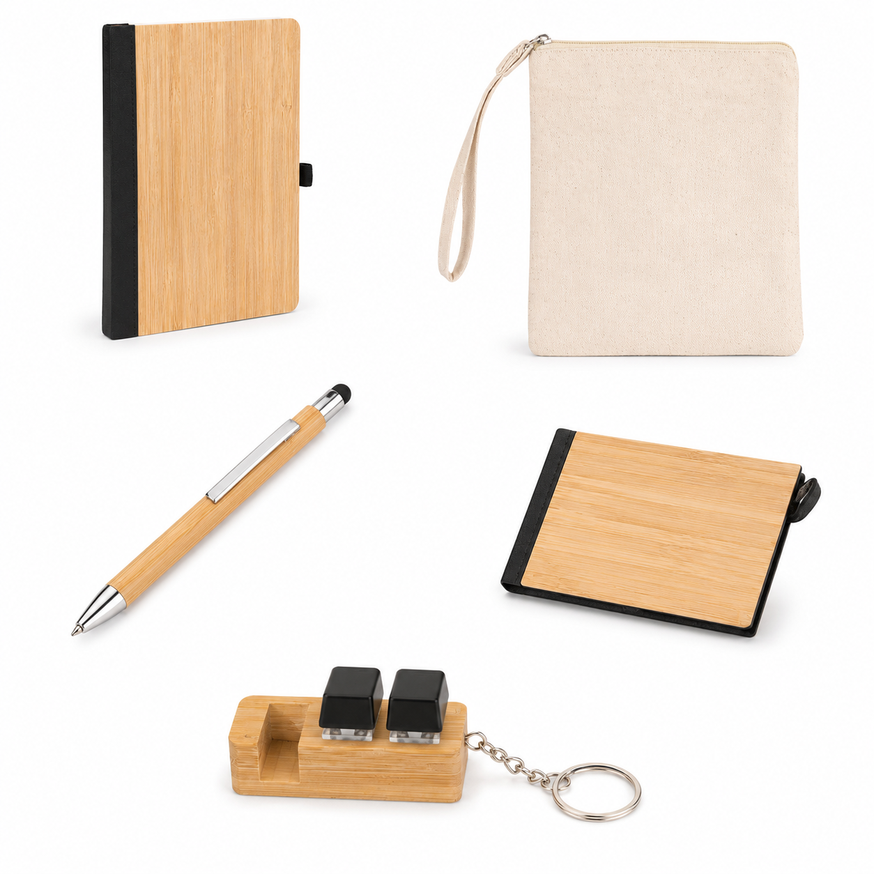 BAMBOO ESSENTIALS CORPRORATE KIT BOX PACK MULTI- PURPOSE CANVAS POUCH, BAMBOO A5 NOTEBOOK, PEN, CARDHOLDER FIDGET KEYCHAIN WITH MOBLE HOLDER image 3