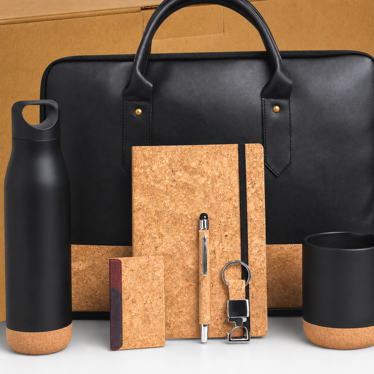 CORK COMBO SET CORK BOTTLE, MUG, DIARY, PEN, CARDHOLDER, KEYCHAIN & JUTE LAPTOP BAG & BOX image 2