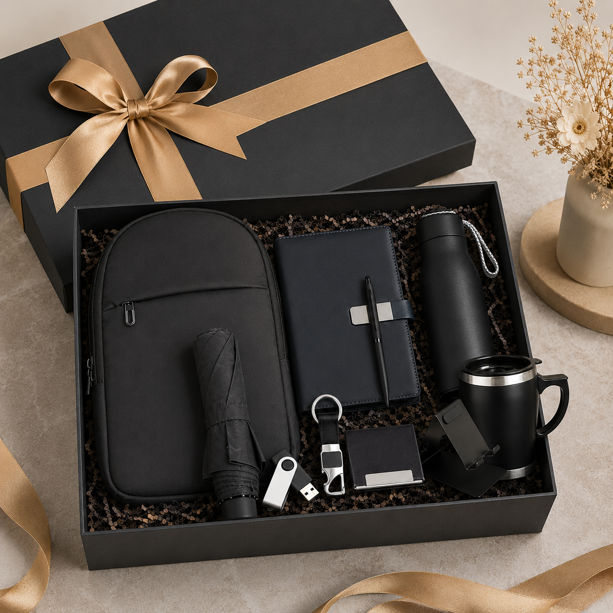 10 IN 1 WORK BUNDLE UNISEX LAPTOP BAG PACK, A5 NOTEBOOK, METAL PEN, VACUUM FLASK, STEEL MUG, STEEL KAYCHAIN, MOBILE STAND, CARDHOLDER, 16 GB USB PENDRVE,3 FOLD UMBRELLA image 5
