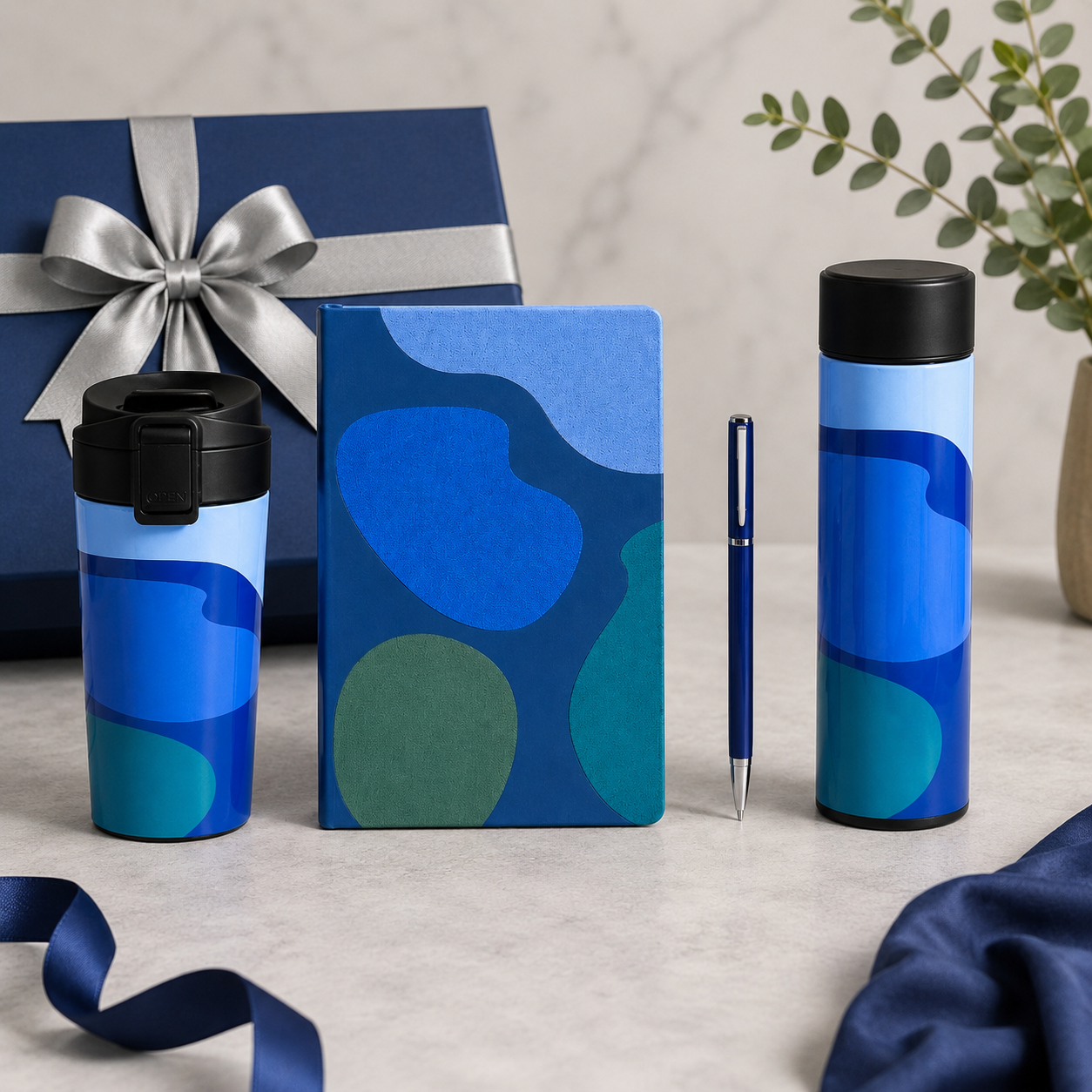 DIARY PEN BOTTLE MUG BLUE ABSTRACT  image 3